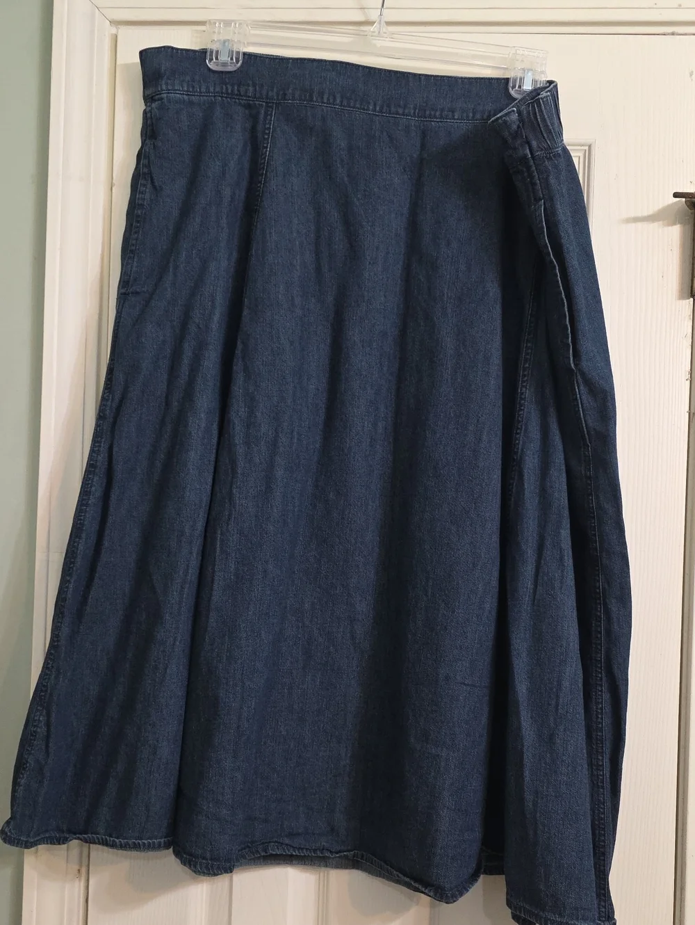 Lands' End Dark Blue Denim A-Line Midi Skirt